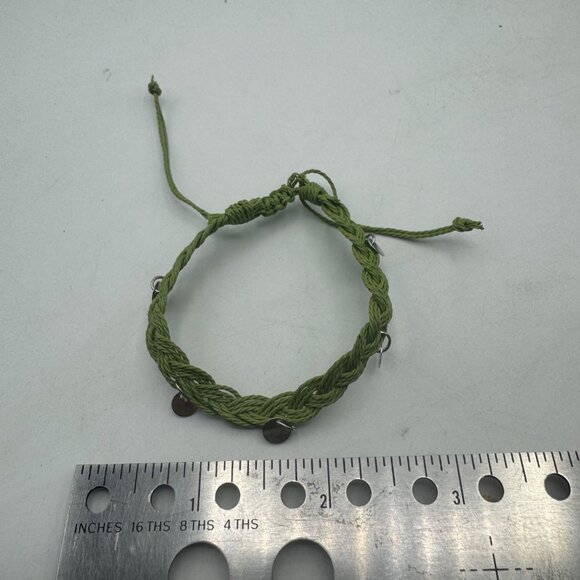 Braided Green Cord Charm Bracelet Adjustable Handmade Silver Tone Accents - Picture 4 of 6